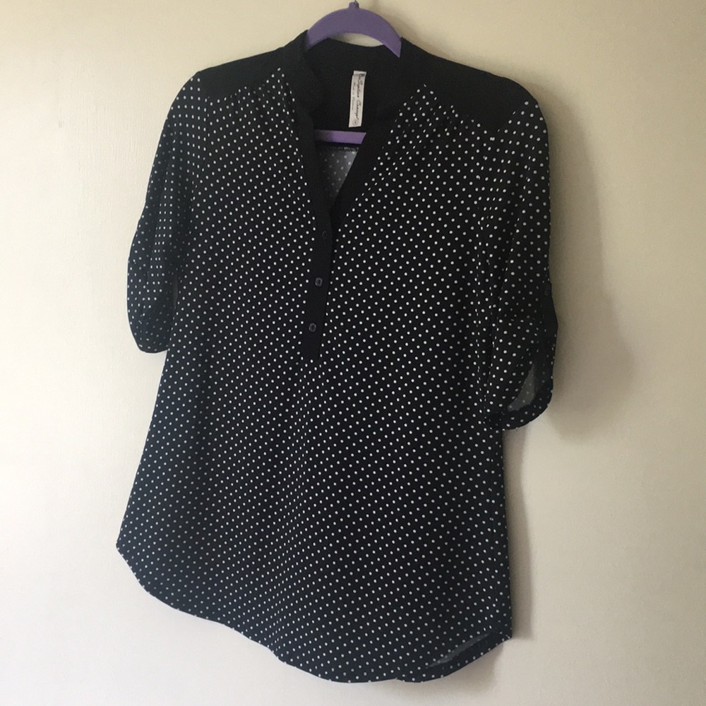 Black and White Polka Dot Mid-Sleeve Blouse